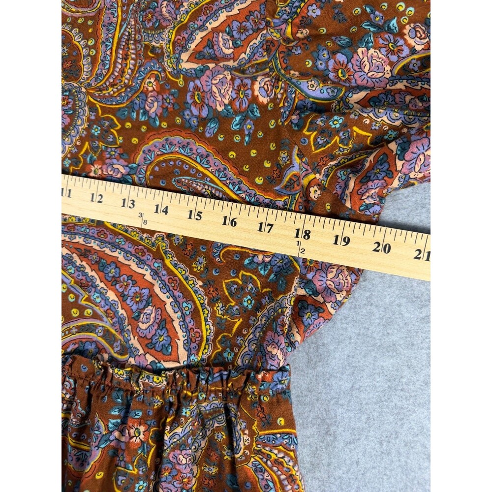 ANA Dress M Brown Paisley Tiered Ruffle Peasant Keyhole Back Hippie SKU 154 - Picture 8 of 10